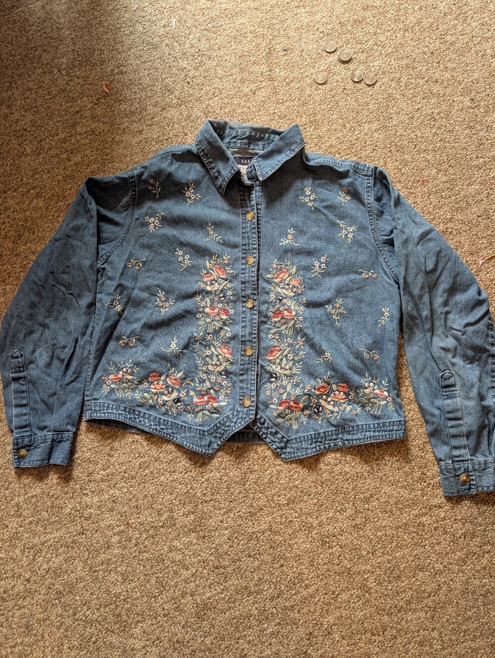 Floral Embroidered Denim Button Down